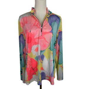 Jamie Sadock Sunsense Golf Top Sz L Floral Long Sleeve SPF 50+ Moisture Wicking